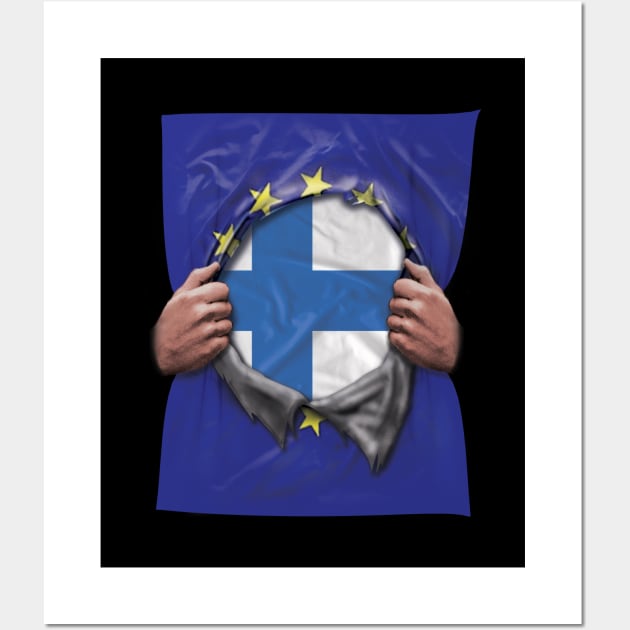 Finland Flag European Union Flag Ripped Open - Gift for Finnish From Finland Wall Art by Country Flags